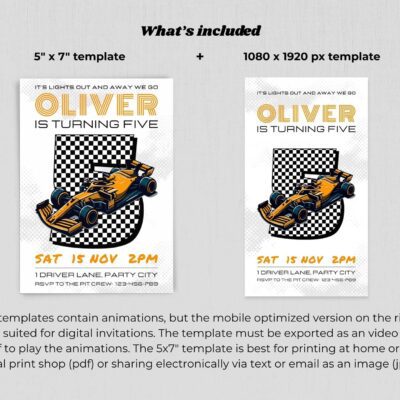 Race Car Birthday Invitation Template whats included