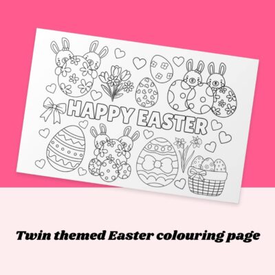 Twin themed easter colouring page